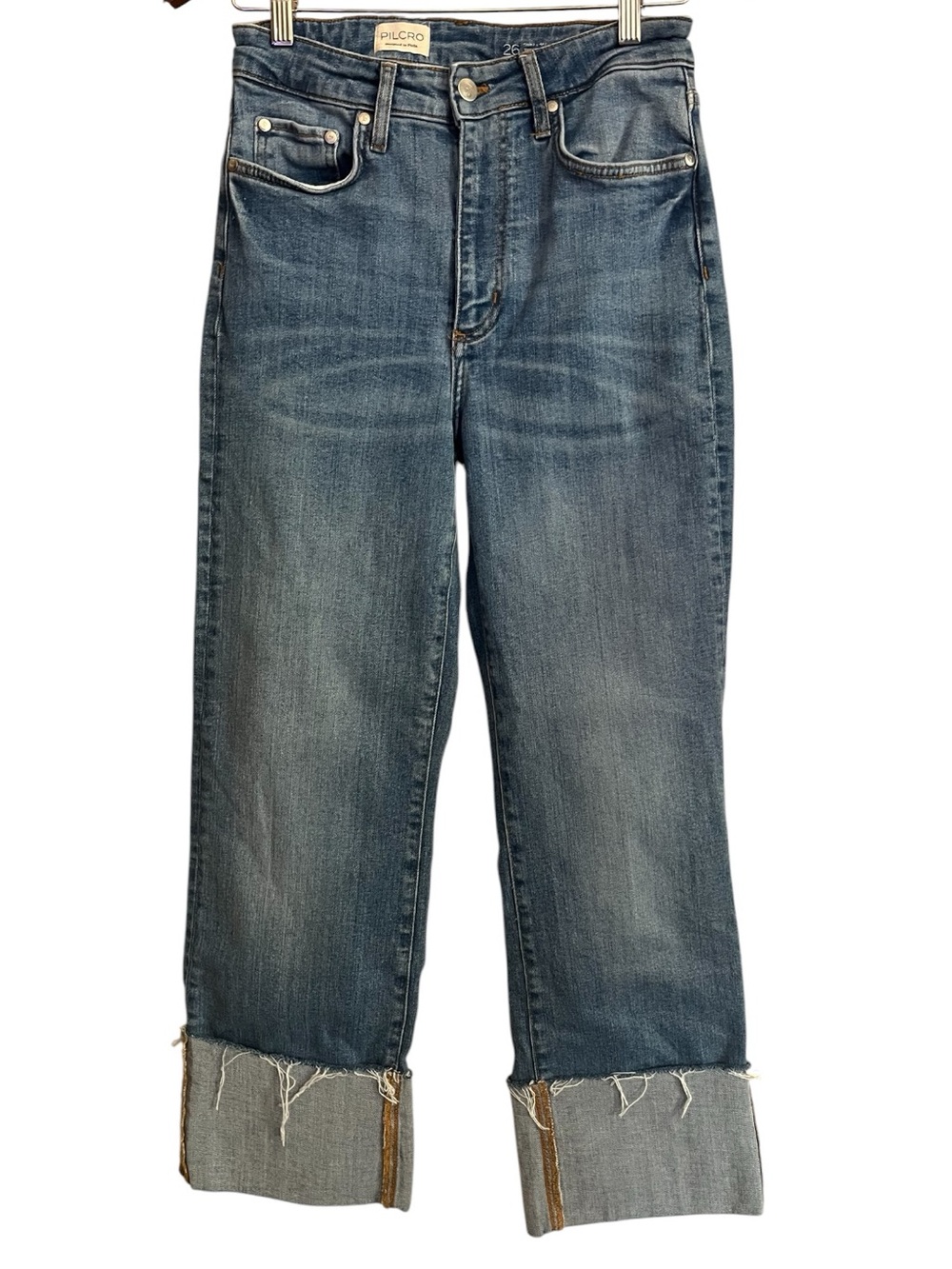 Pilcro Scotty Cuffed High-Rise Straight-Leg Jeans - Picture 2 of 8